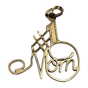 Solid 14K Yellow Gold #1 Mom Pendant Charm Openwork Script Stamped .44 gm